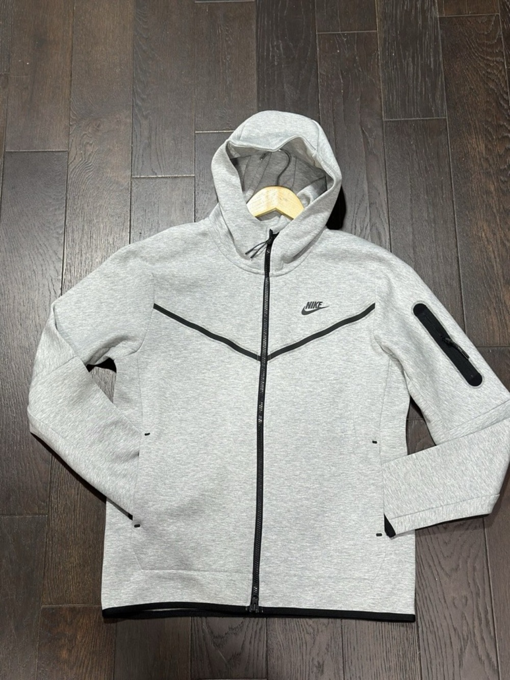 Nike Light Gray Hooded Full-Zip Jacket with Black Trim